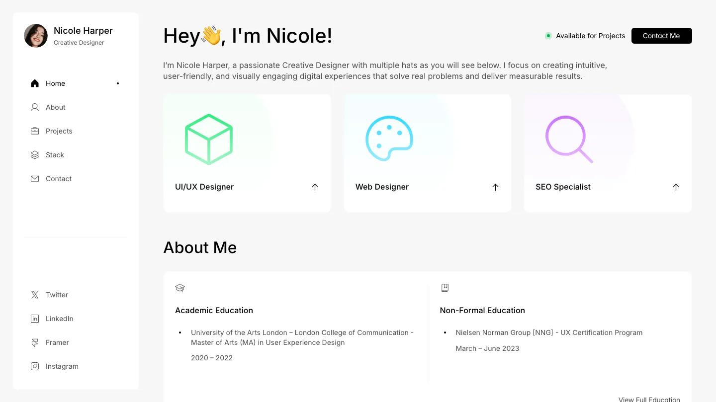 adaptify - Framer Personal Website Template