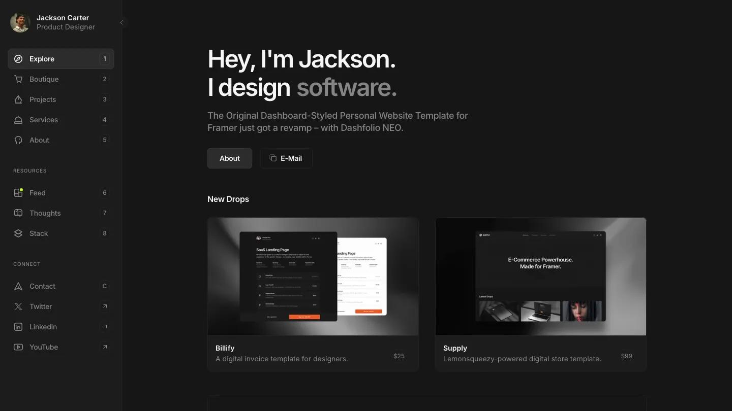 dashfolio-neo - Framer Personal Website Template