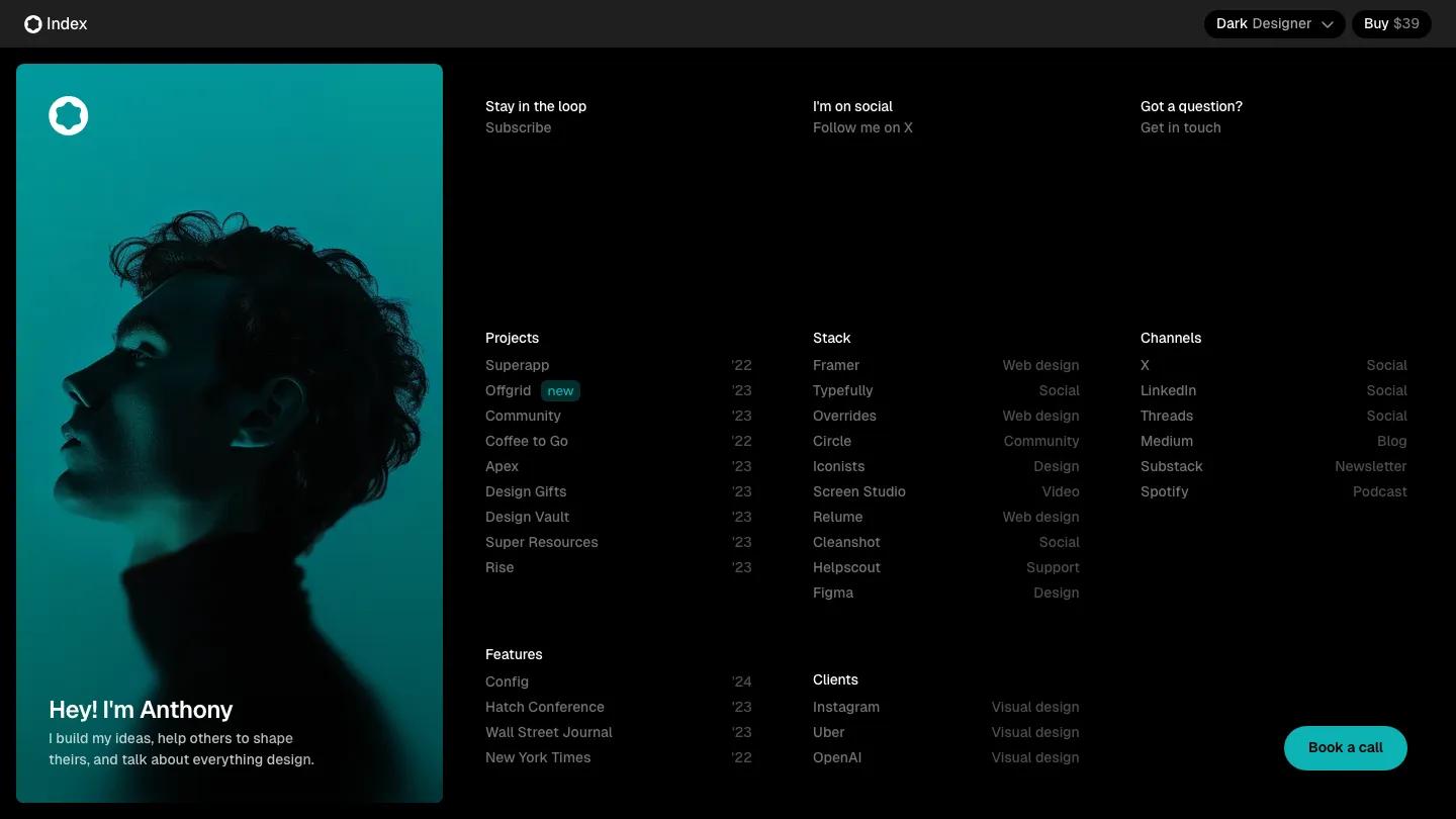 indexy - Framer Personal Website Template