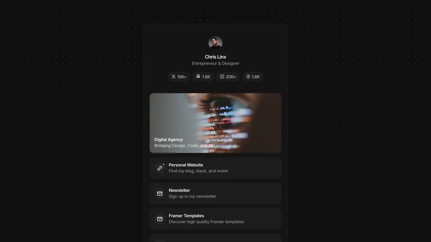 linx - Framer Personal Website Template