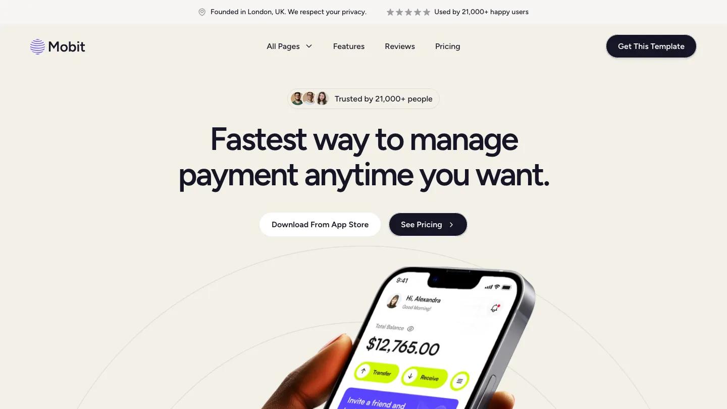 Mobit - Framer Technology & Software Website Template