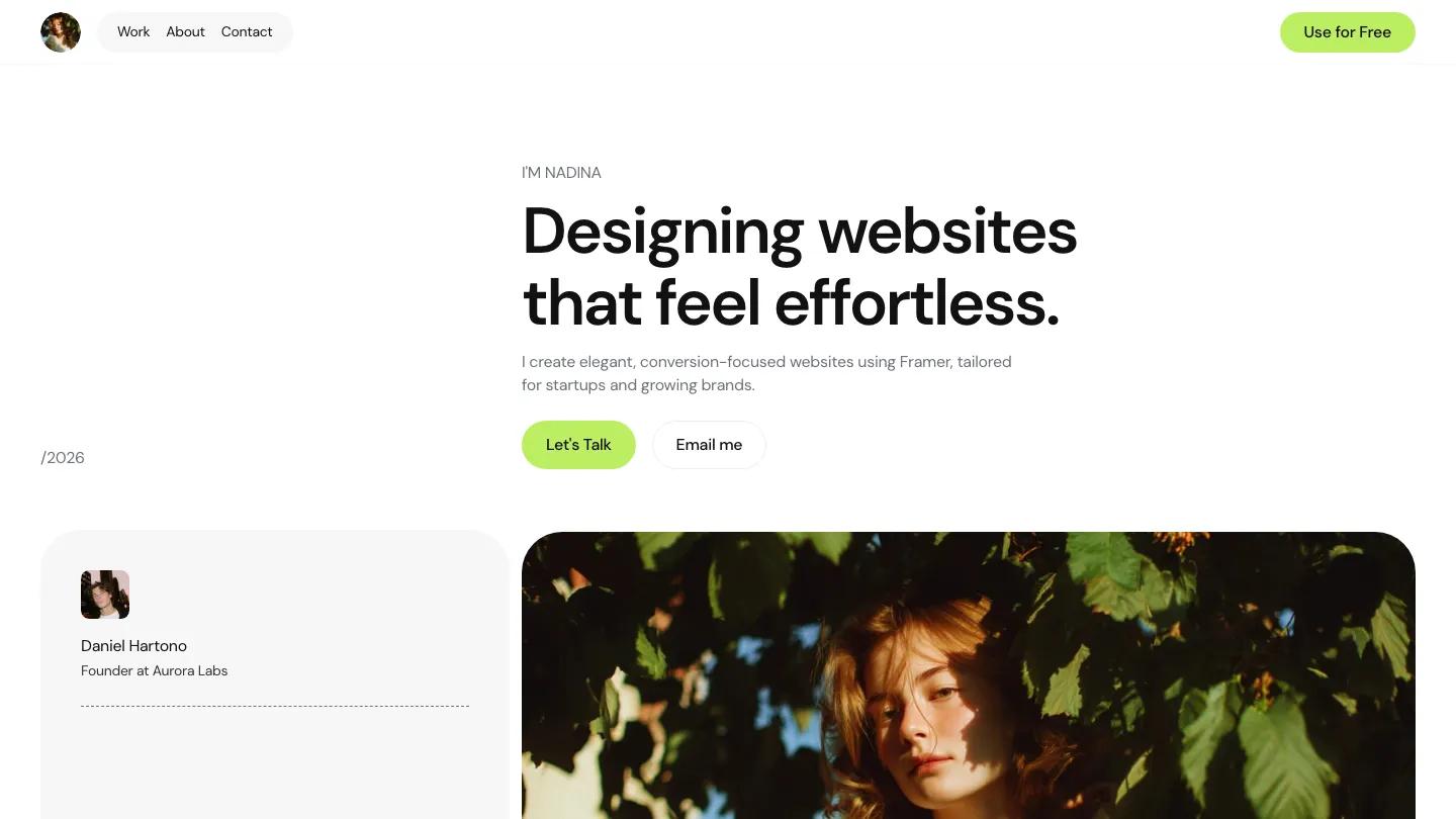 nadina - Framer Personal Website Template