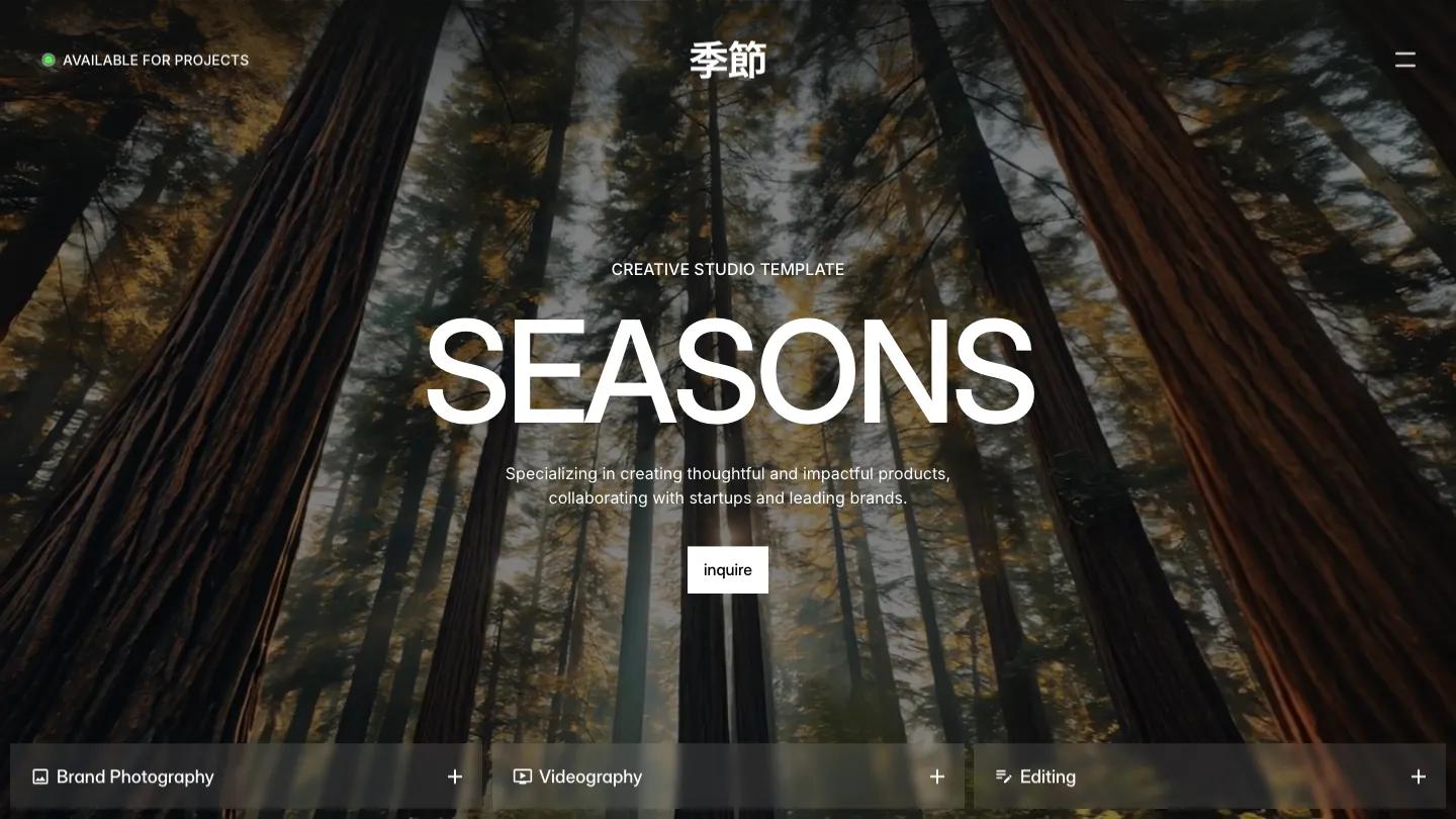 seasons - Framer Photography & Videography Website Template