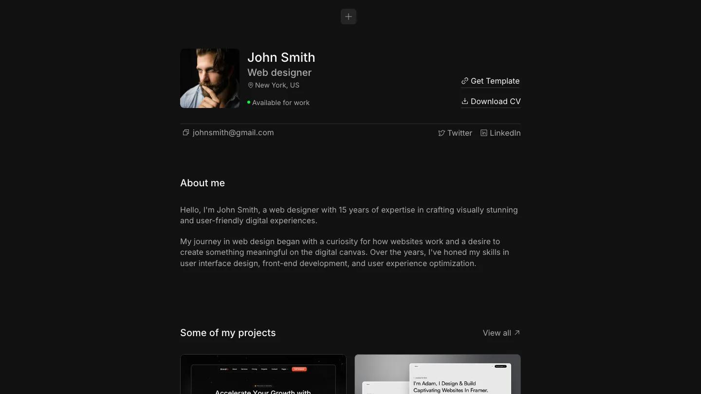 step - Framer Personal Website Template