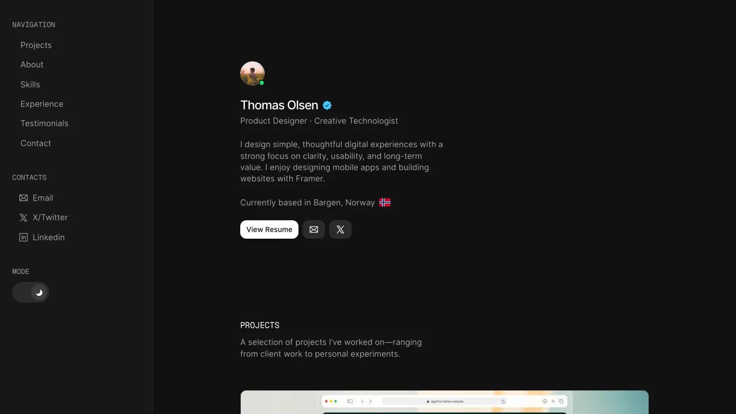 thomas - Framer Personal Website Template