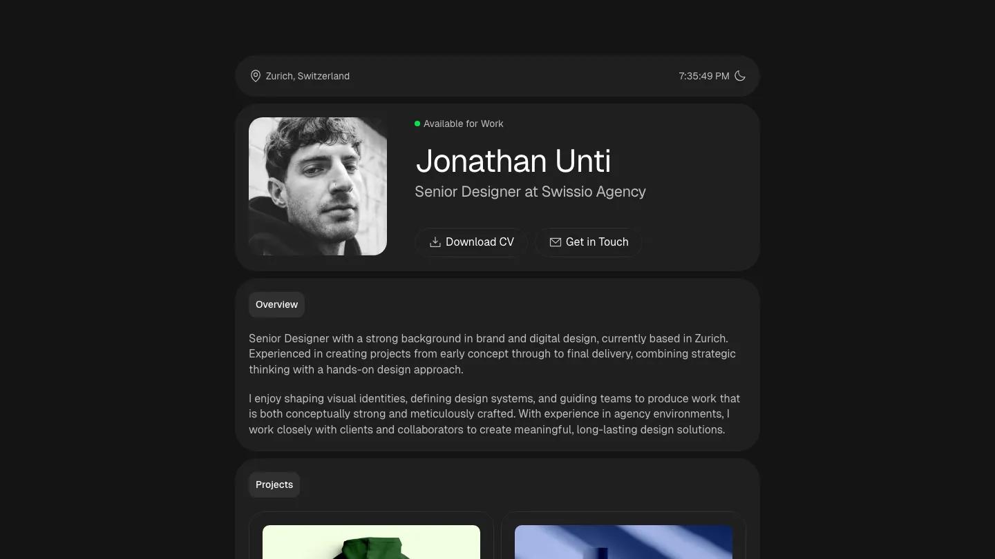 unti - Framer Personal Website Template